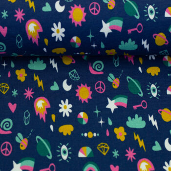 Stoff LITTLE THINGS dunkelblau - Swafing Baumwolljersey